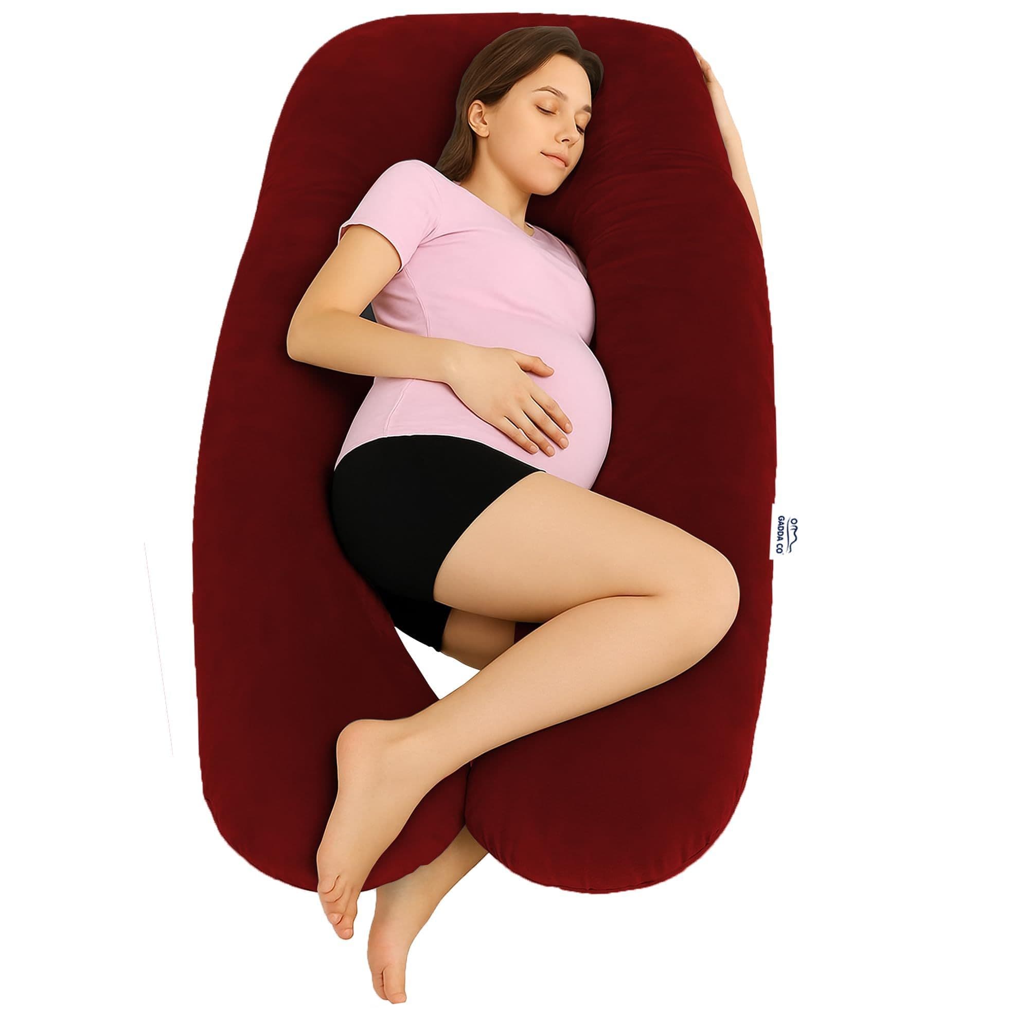Pregnancy Pillows for Sleeping U-Shape Full Body Pillow and Maternity Support - for Back, HIPS, Legs, Belly for Pregnant Women with Removable Washable Velvet Cover (Maroon)