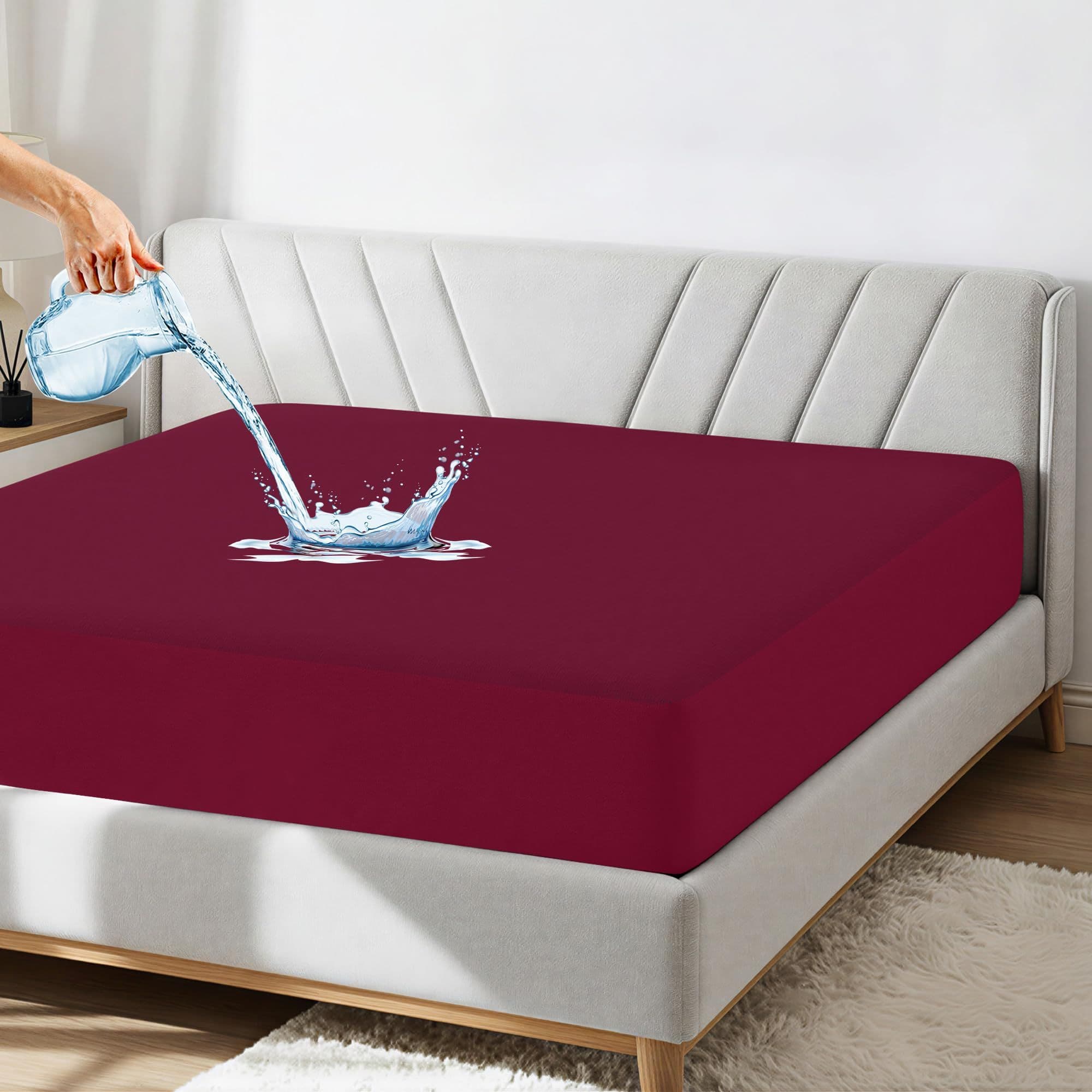 Bamboo Feel Cotton Beetroot Colour Mattress Protector Double Bed 78x72 inch