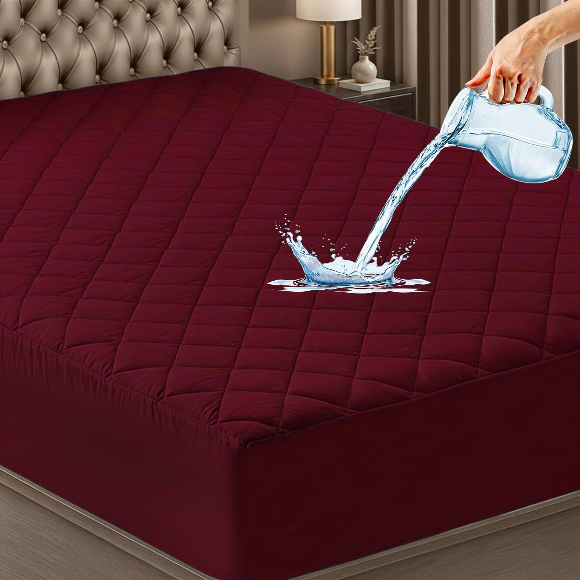 Cotton Feel Quilted Maroon Colour Mattress Protector King Bed 72x72 inch