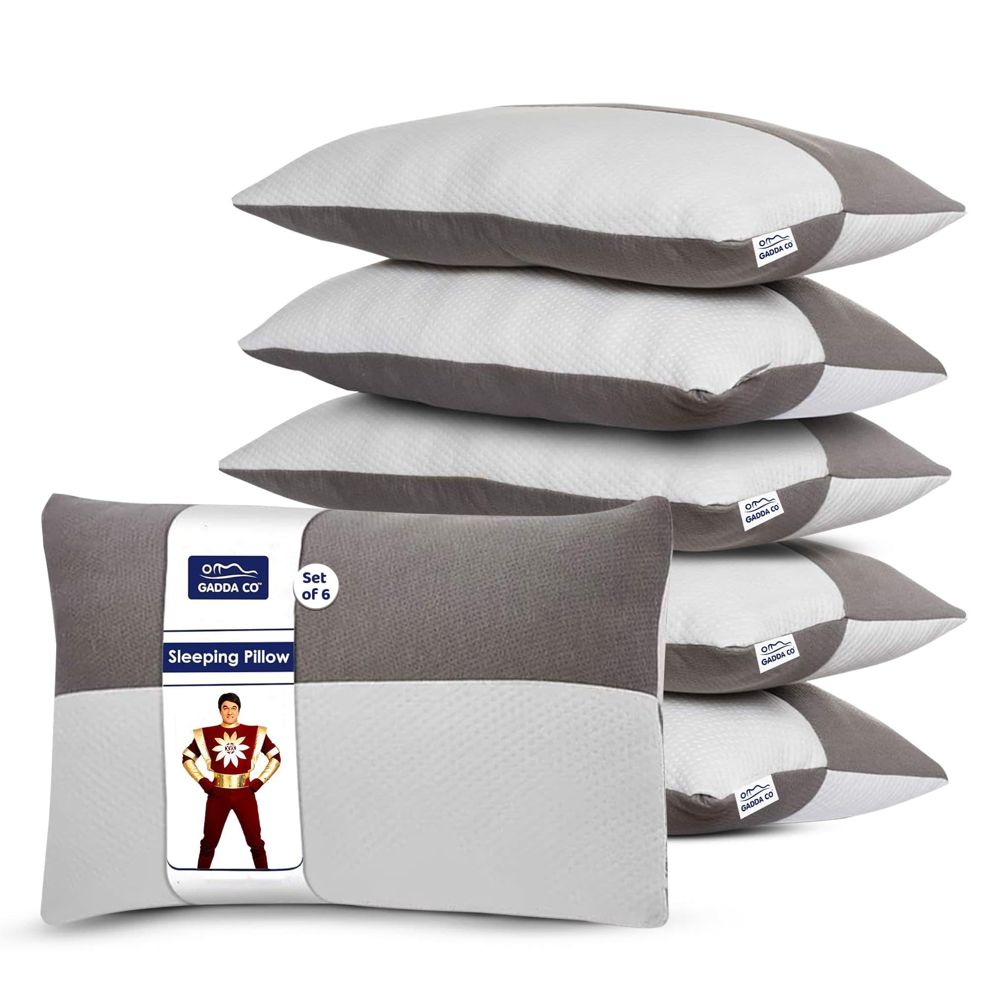 Hollow Sleeping Fiber White Grey Colour Pillow with Zip | set of 6