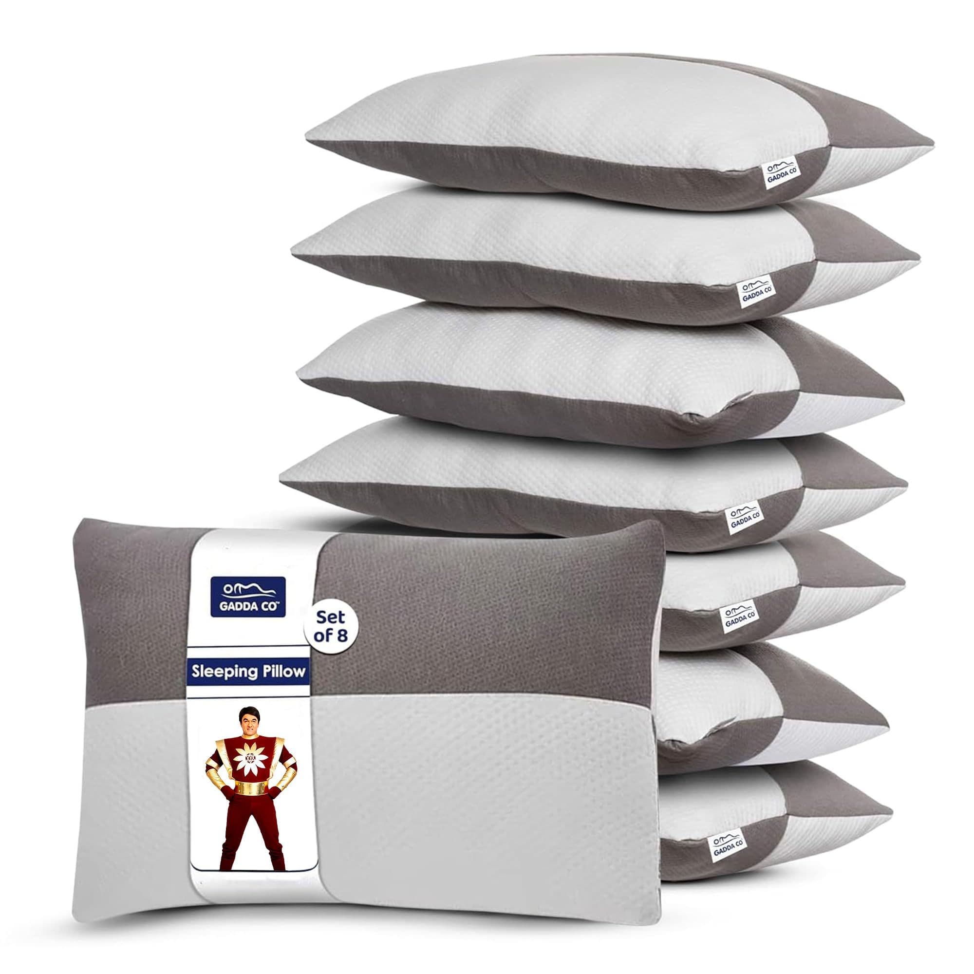 Hollow Sleeping Fiber White Grey Colour Pillow with Zip | set of 8