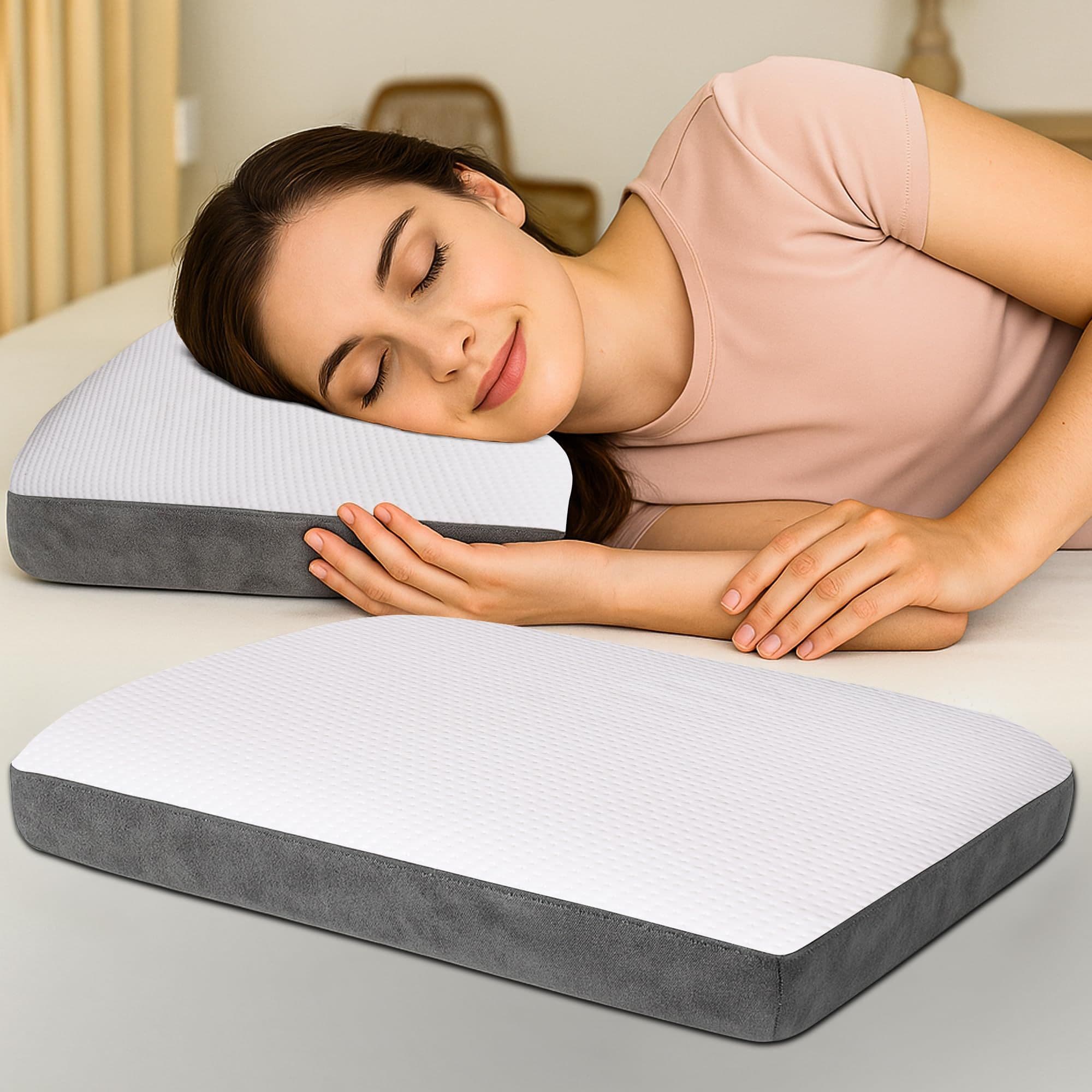 Memory Foam Cervical Orthopedic Flat White Grey Colour Pillow